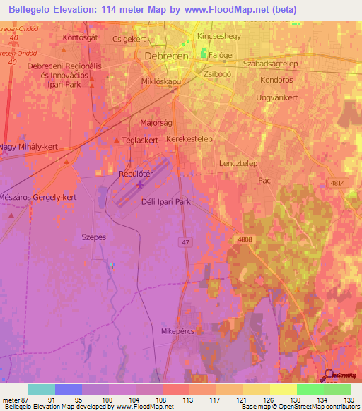 Bellegelo,Hungary Elevation Map