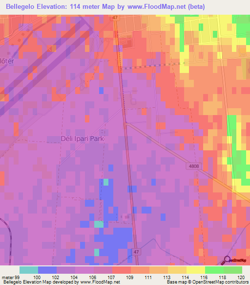 Bellegelo,Hungary Elevation Map
