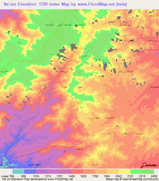 Na`um,Yemen Elevation Map