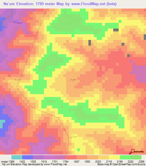 Na`um,Yemen Elevation Map