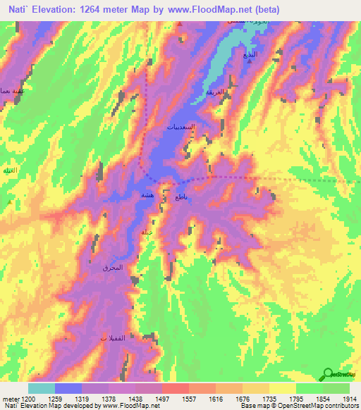 Nati`,Yemen Elevation Map