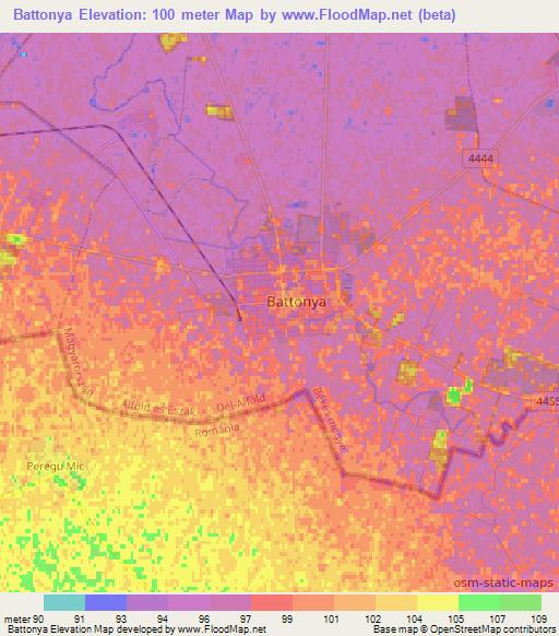 Battonya,Hungary Elevation Map