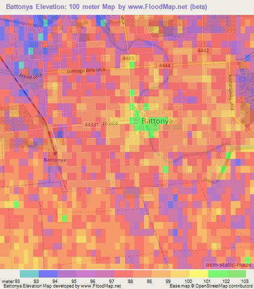 Battonya,Hungary Elevation Map