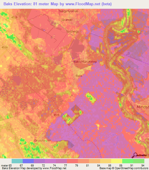 Baks,Hungary Elevation Map