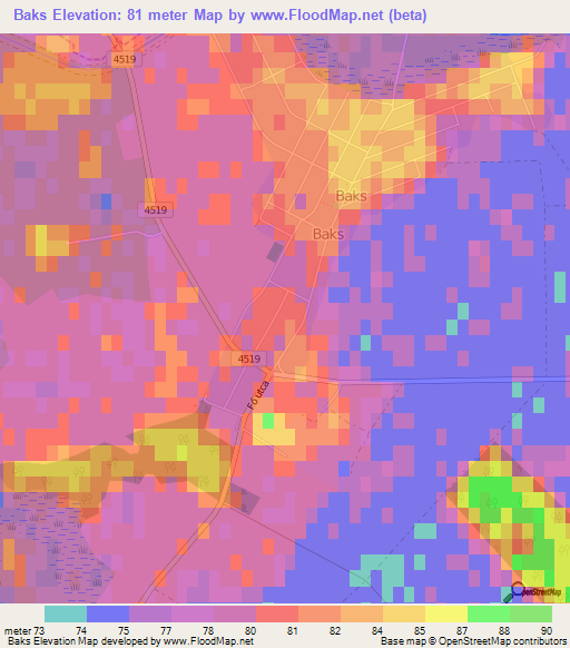 Baks,Hungary Elevation Map