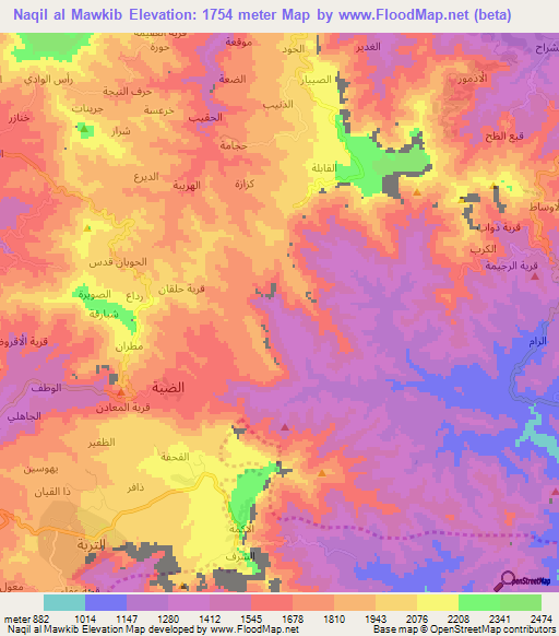 Naqil al Mawkib,Yemen Elevation Map