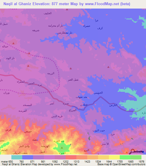 Naqil al Ghaniz,Yemen Elevation Map