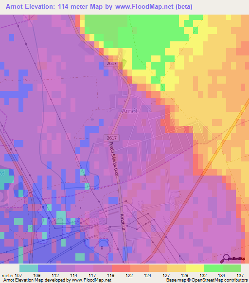 Arnot,Hungary Elevation Map