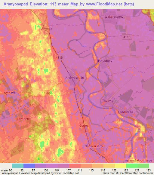 Aranyosapati,Hungary Elevation Map