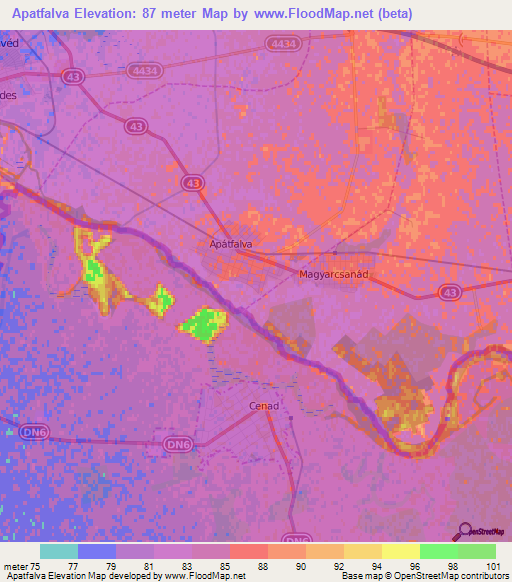 Apatfalva,Hungary Elevation Map