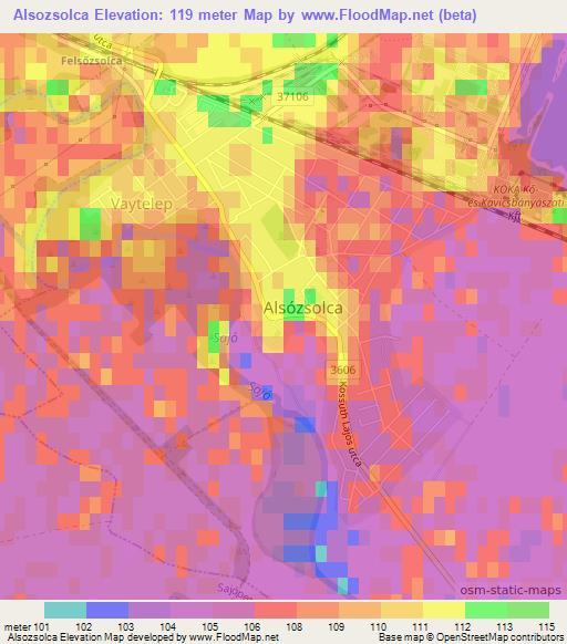 Alsozsolca,Hungary Elevation Map