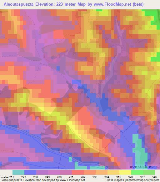 Alsoutaspuszta,Hungary Elevation Map