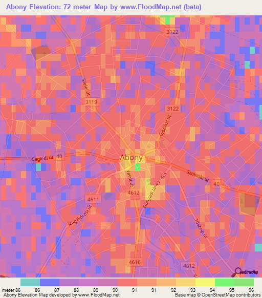 Abony,Hungary Elevation Map