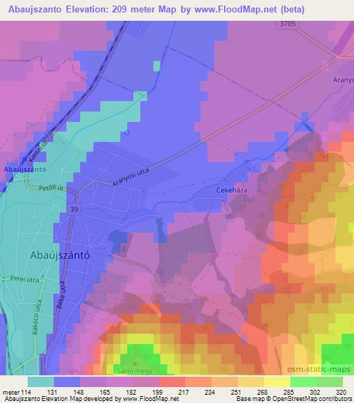 Abaujszanto,Hungary Elevation Map