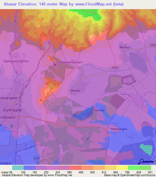 Abasar,Hungary Elevation Map