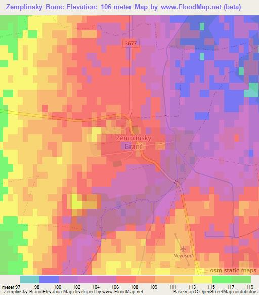 Zemplinsky Branc,Slovakia Elevation Map