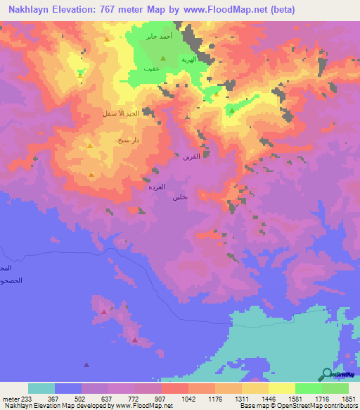Nakhlayn,Yemen Elevation Map