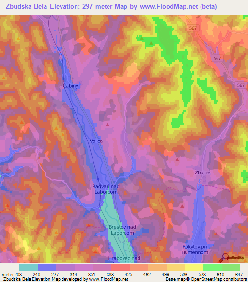Zbudska Bela,Slovakia Elevation Map