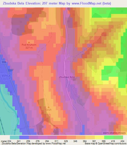 Zbudska Bela,Slovakia Elevation Map