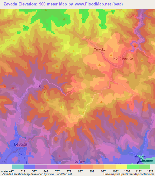 Zavada,Slovakia Elevation Map