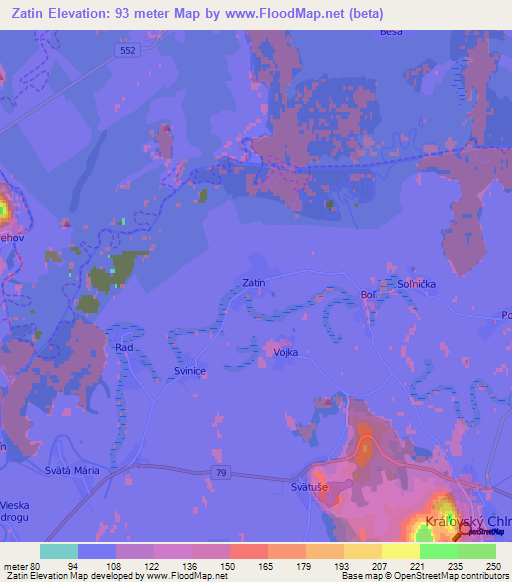 Zatin,Slovakia Elevation Map