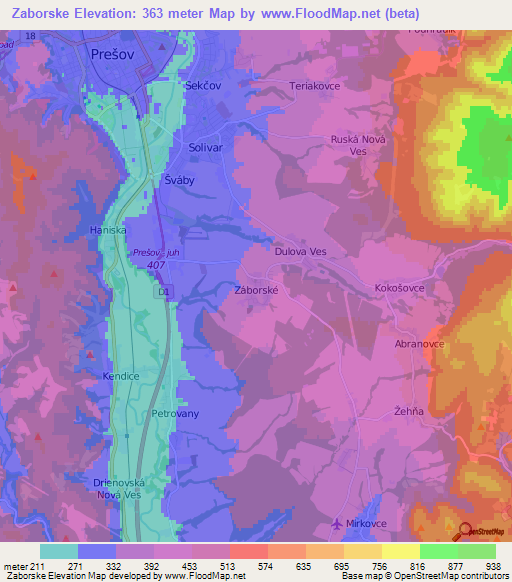 Zaborske,Slovakia Elevation Map
