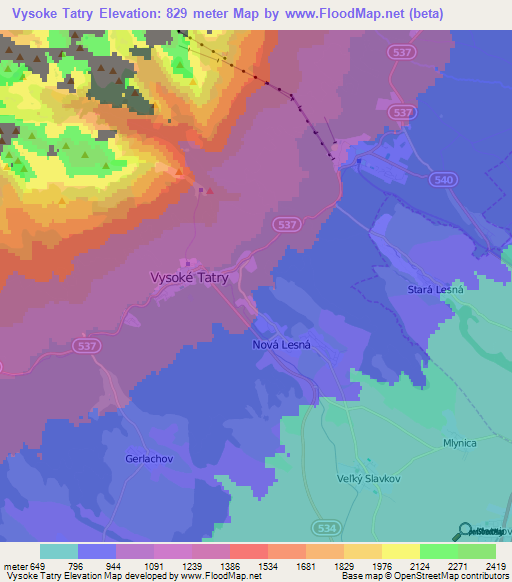 Vysoke Tatry,Slovakia Elevation Map