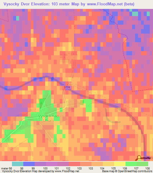 Vysocky Dvor,Slovakia Elevation Map