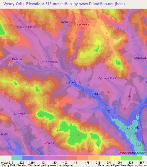 Vysny Orlik,Slovakia Elevation Map