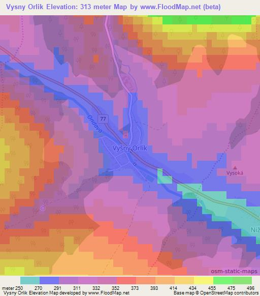 Vysny Orlik,Slovakia Elevation Map