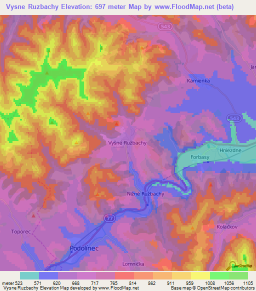 Vysne Ruzbachy,Slovakia Elevation Map