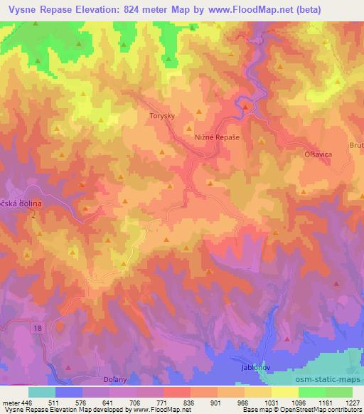 Vysne Repase,Slovakia Elevation Map