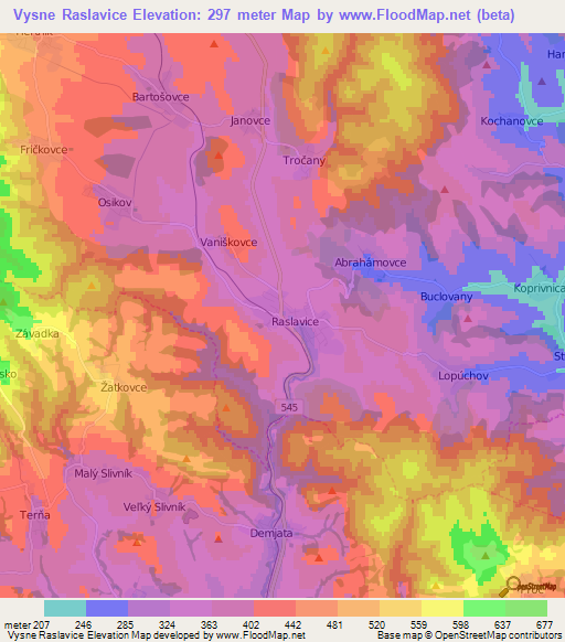 Vysne Raslavice,Slovakia Elevation Map