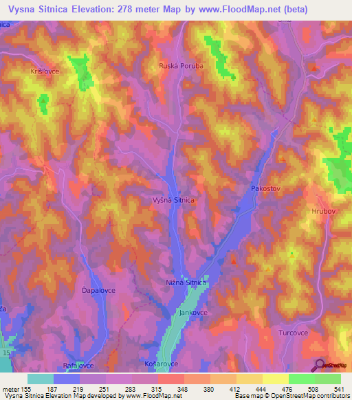 Vysna Sitnica,Slovakia Elevation Map