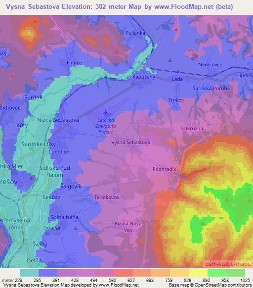 Vysna Sebastova,Slovakia Elevation Map