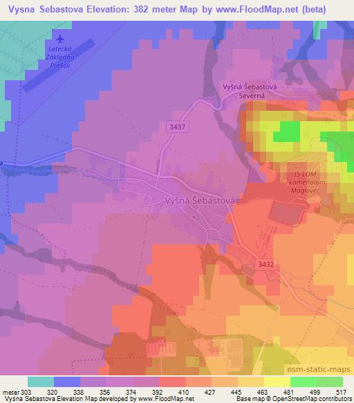 Vysna Sebastova,Slovakia Elevation Map