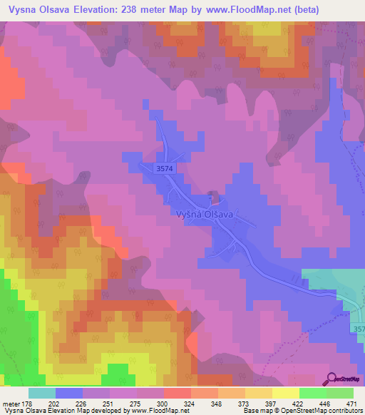 Vysna Olsava,Slovakia Elevation Map