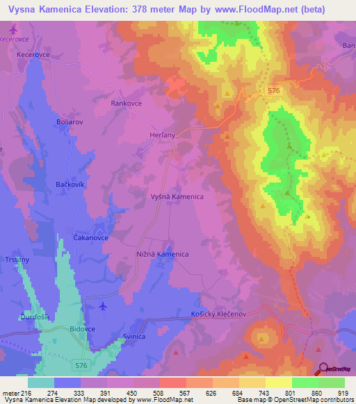 Vysna Kamenica,Slovakia Elevation Map