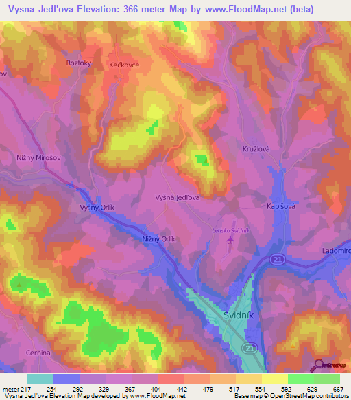 Vysna Jedl'ova,Slovakia Elevation Map