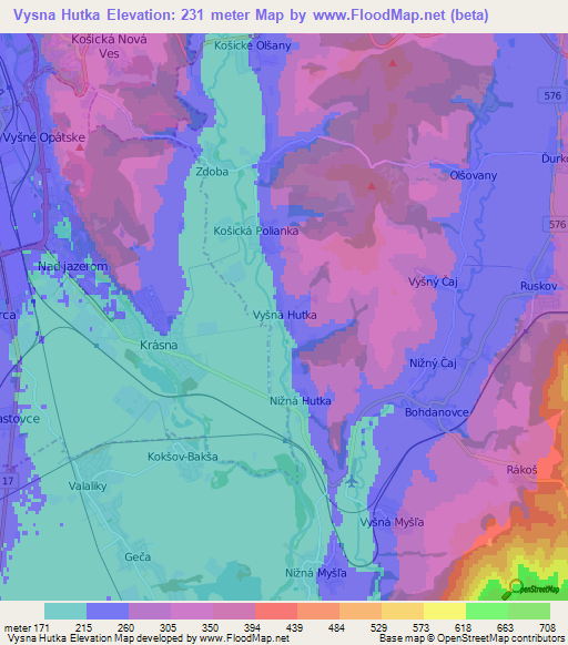 Vysna Hutka,Slovakia Elevation Map