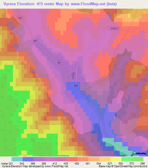 Vyrava,Slovakia Elevation Map