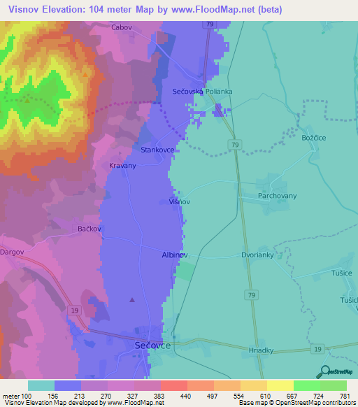 Visnov,Slovakia Elevation Map