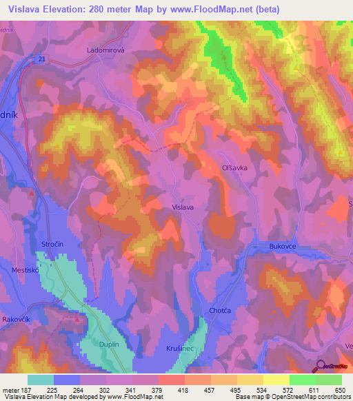 Vislava,Slovakia Elevation Map