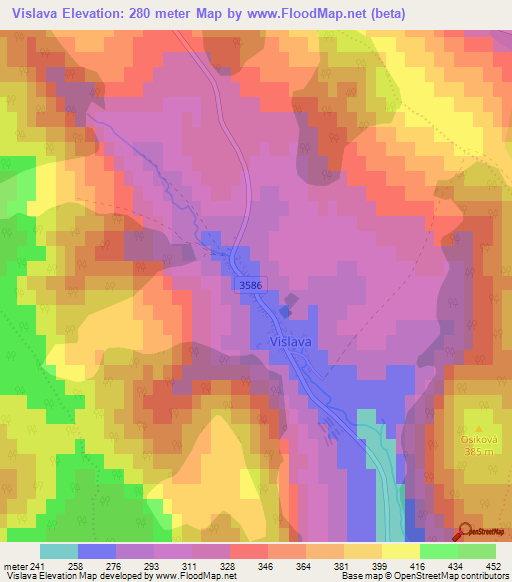 Vislava,Slovakia Elevation Map