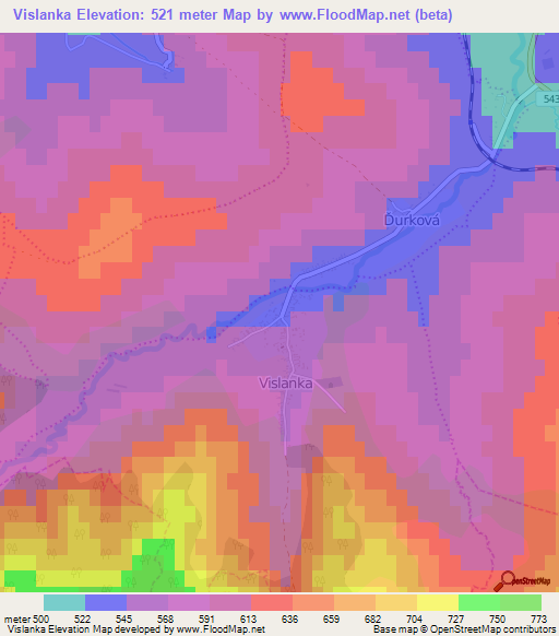 Vislanka,Slovakia Elevation Map
