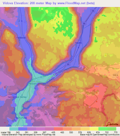 Vidova,Slovakia Elevation Map