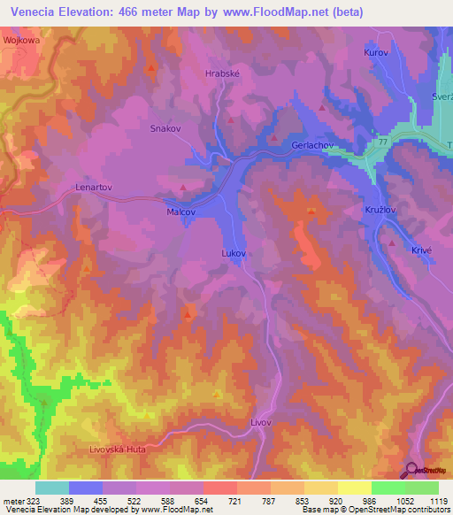 Venecia,Slovakia Elevation Map