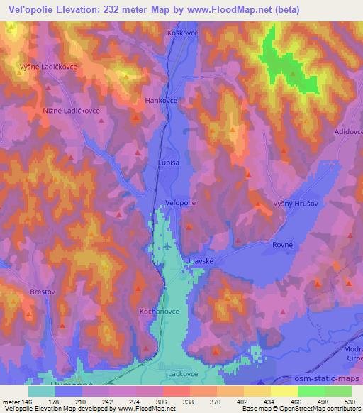Vel'opolie,Slovakia Elevation Map