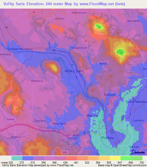 Vel'ky Saris,Slovakia Elevation Map