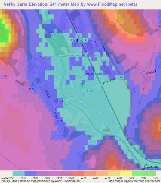 Vel'ky Saris,Slovakia Elevation Map